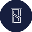 A dark blue circle contains a stylized, double-lined white "S" with vertical bars at the top and bottom.