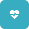 A white heart icon with a jagged heartbeat line inside is centered on a rounded teal square.