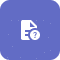 A white document icon with a folded corner and a question mark in a circle on a purple background.